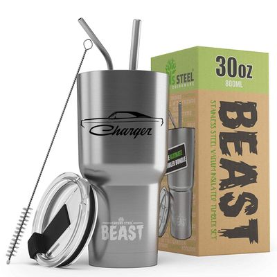 1968 1969 1970 Charger Beast 30 oz Stainless Steel Insulated Tumbler w/Lid, 2 Straws, Brush and Gift Box stainless