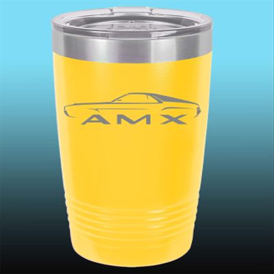 1968 1969 AMC AMX 20oz Stainless Steel Tumbler w/Clear Lid yellow