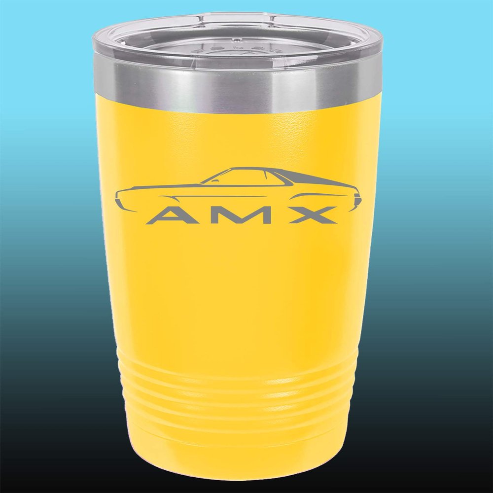 1968 1969 AMC AMX 20oz Stainless Steel Tumbler w/Clear Lid yellow