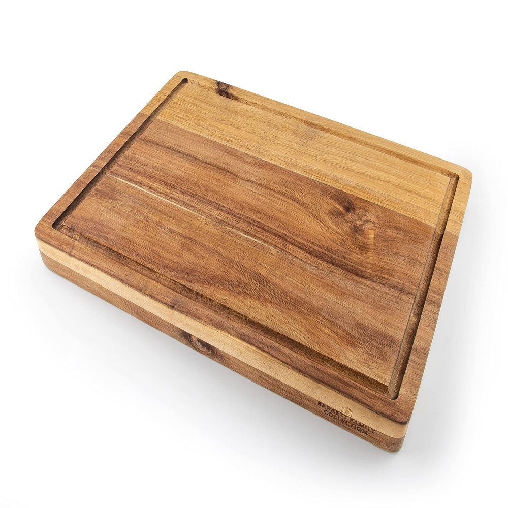Barrett Family Collection, Premium Acacia Wood Edge-Grain Cutting Board | 16 x 12 Inches, 1.5 Inches Thick | Curated & Beautiful Design, Solid, Premium Quality, with Built-In Handles & Juice Groove