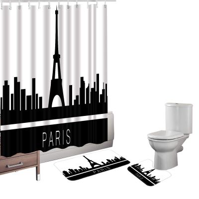 Amagical Paris Eiffel Tower Cityscape Black and White Pattern 3 Piece Bathroom Mat Set Shower Curtain Set Bath Mat Contour Mat Shower Curtian 12 Hooks