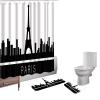 Amagical Paris Eiffel Tower Cityscape Black and White Pattern 3 Piece Bathroom Mat Set Shower Curtain Set Bath Mat Contour Mat Shower Curtian 12 Hooks view 1
