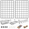2 Pack Wire Wall Grid Panel With Accessories | Includes Hanging Basket, Shelf & Hook Rack | Photo Grid Wall Panels | Hanging Home, Office & Kitchen Dcor | Metal & Black view 1