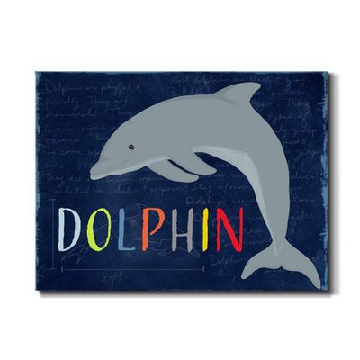 Renditions Gallery Canvas Animal Wall Art Home Paintings & Prints Blue Playful Dolphin Modern Abstract Vibrant Canvas Wall Hanging Decorations for Kids Bedroom Nursery - 32"x48" LT33