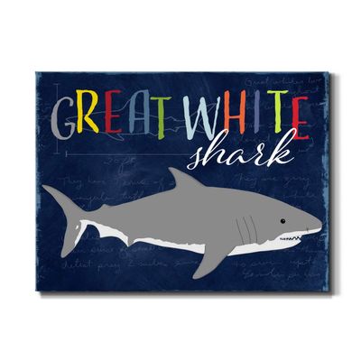 Renditions Gallery Canvas Animal Wall Art Home Paintings & Prints Smiling Playful White Shark Modern Abstract Vibrant Wall Hanging Decorations for Kids Bedroom Nursery - 24"x36" LT33