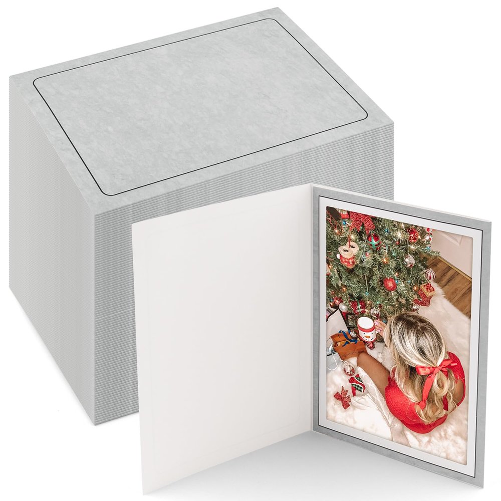 Golden State Art, Pack of 100, 5x7 Photo Folders, Cardboard Picture Frame, Paper Photo Frame Cards, Greetings/Invitation Cards, Special Events: Graduation, Christmas, Wedding (Grey)