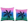 80s Vaporwave Vintage Sunset Purple & Green Palm Tree Throw Pillow view 3