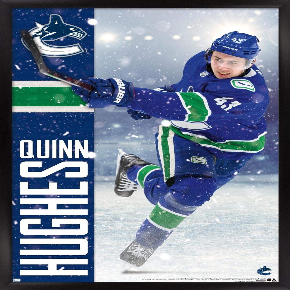 NHL Vancouver Canucks - Quinn Hughes 20 Wall Poster, 22.4L x 14.7W, Black Framed Version