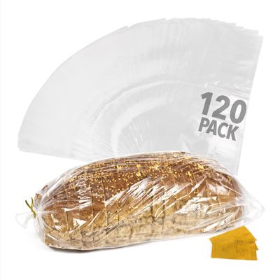 IMPRESA Large Plastic Bread Bags - 120 Pack, 8x4x18 in - Heavy-Duty Protection for Homemade Bread & Sourdough Loaves - Packaging for Baguette Bags & Loaf Wrappers with Reusable Twist Ties