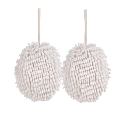 MAYITBE Soft Absorbent Chenille Hand Towels, Decorative Hanging Fuzzy Towels Ball, Thick Drying Cloth Hand Towel for Home Kitchen & Bathroom (White*2)