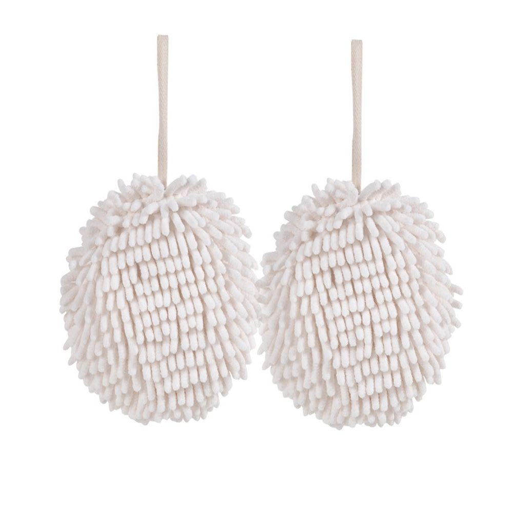 MAYITBE Soft Absorbent Chenille Hand Towels, Decorative Hanging Fuzzy Towels Ball, Thick Drying Cloth Hand Towel for Home Kitchen & Bathroom (White*2)