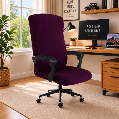 Stretch Computer Office Chair Cover with Durable Zipper - Universal Washable Removable Spandex Rotating Boss Chair Slipcovers - Anti-dust Soft Desk Chair Seat Protector for Dogs, Cats, Pets (Plum)