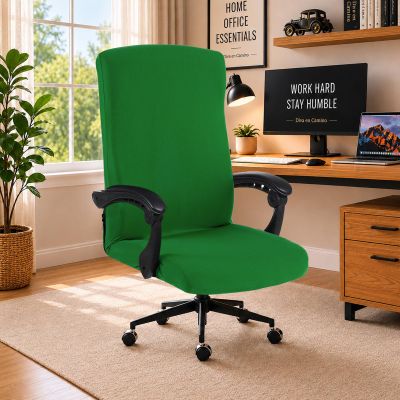 Stretch Computer Office Chair Cover with Durable Zipper - Universal Washable Removable Spandex Rotating Boss Chair Slipcovers - Anti-dust Soft Desk Chair Seat Protector for Dogs, Cats, Pets - Green
