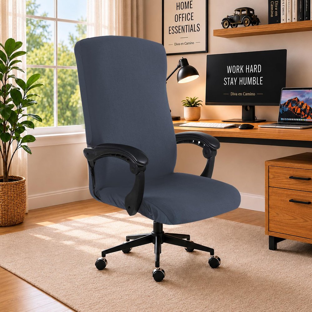 Elastic Computer Chair Cover with Durable Zipper - Protective Removable Washable Universal Office Desk Chair Seat Slip Cover - Stretchy Soft Anti-dust Desk Chair Seat Protector for Dogs, Cats, Pets