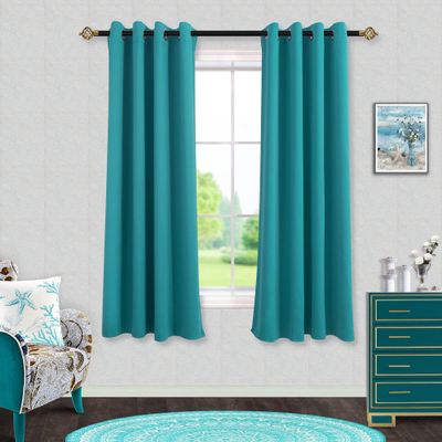 Mrs.Naturall Teal Curtains for Living Room 63 Inch Length,Blackout Black Out Retro 70s MCM Mid Century Modern Curtains for Kitchen Dining Room Match Brown Furniture 2 Panel Set