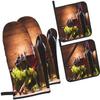 QIANKUI Vintage Glasses Wine Grapes Oven Mitts and Potholders Kitchen Set 4 Pcs, Heat Resistant Pot Holder & Baking Gloves view 1