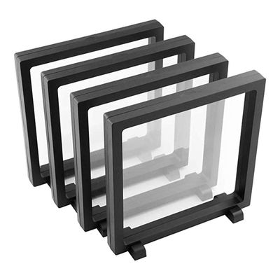 SHANGTONG 4PCS PE Film Suspension Packaging Box, Transparent Jewelry/Photo/Medallion Box Display Stand, Pendant Ring Box, Strong Toughness and Oxidation Resistance,5.5x5.5x0.8 inches (Black 2)