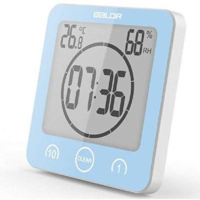 Lingland LCD Digital Waterproof Water Splashes Bathroom Wall Clock Shower Clocks Timer Temperature Humidity Kitchen Wash Room Timers(Blue) Home Furnishings (Color : Blue)