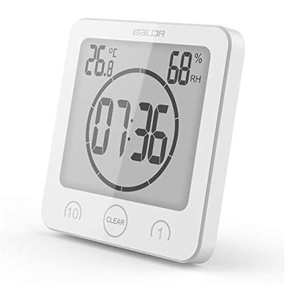 Lingland LCD Digital Waterproof Water Splashes Bathroom Wall Clock Shower Clocks Timer Temperature Humidity Kitchen Wash Room Timers(Blue) Home Furnishings (Color : White)