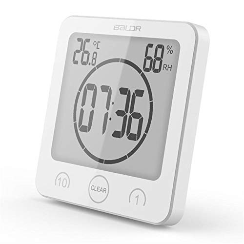 Lingland LCD Digital Waterproof Water Splashes Bathroom Wall Clock Shower Clocks Timer Temperature Humidity Kitchen Wash Room Timers(Blue) Home Furnishings (Color : White)