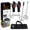 IPROUDER 5-in-1 Dutch Oven Camping Accessories Kit - Campfire Cooking Equipment with Heat-Resistant Gloves, 16" Scissors Tongs, Lid Lifter, Lid Stand & Trivet | BBQ Tools, Outdoor Camping Cookware view 1