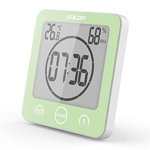 Lingland LCD Digital Waterproof Water Splashes Bathroom Wall Clock Shower Clocks Timer Temperature Humidity Kitchen Wash Room Timers(Blue) Home Furnishings (Color : Green)