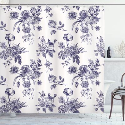 Ambesonne Botanical Shower Curtain, Vintage Floral Pattern Victorian Classic Royal Inspired Plants Modern Art, Cloth Fabric Bathroom Decor Set with Hooks, 69" W x 84" L, Dark Purple