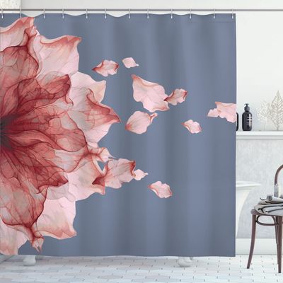 Ambesonne Flower Shower Curtain, Abstract Themed Modern Futuristic Image with Water Like Colored Artwork Print, Cloth Fabric Bathroom Decor Set with Hooks, 69" W x 70" L, Pale Salmon
