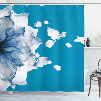 Ambesonne Flower Shower Curtain, Abstract Themed Modern Futuristic Image with Water Like Colored Artwork Print, Cloth Fabric Bathroom Decor Set with Hooks, 69" W x 75" L, Sea Blue