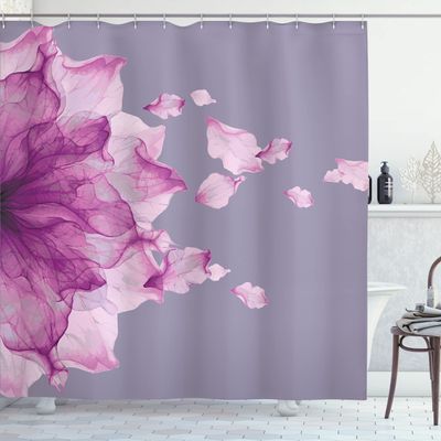 Ambesonne Flower Shower Curtain, Abstract Themed Modern Futuristic Image with Water Like Colored Artwork Print, Cloth Fabric Bathroom Decor Set with Hooks, 69" W x 84" L, Dark Magenta