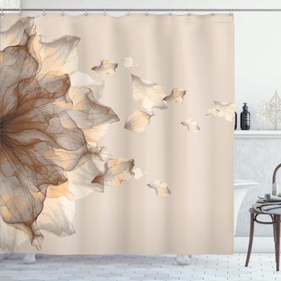 Ambesonne Flower Shower Curtain, Abstract Themed Modern Futuristic Image with Water Like Colored Artwork Print, Cloth Fabric Bathroom Decor Set with Hooks, 69" W x 75" L, Champagne