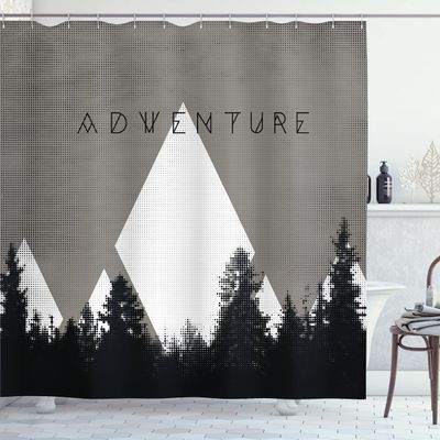 Ambesonne Adventure Shower Curtain, Forest Halftone Effect Hipster Typography Camping in Mountains, Cloth Fabric Bathroom Decor Set with Hooks, 69" W x 70" L, Grey Taupe