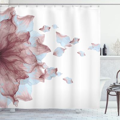 Ambesonne Flower Shower Curtain, Abstract Themed Modern Futuristic Image with Water Like Colored Artwork Print, Cloth Fabric Bathroom Decor Set with Hooks, 69" W x 70" L, Dried Rose