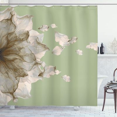 Ambesonne Flower Shower Curtain, Abstract Themed Modern Futuristic Image with Water Like Colored Artwork Print, Cloth Fabric Bathroom Decor Set with Hooks, 69" W x 70" L, Pale Green