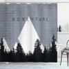 Ambesonne Adventure Shower Curtain, Forest Halftone Effect Hipster Typography Camping in Mountains, Cloth Fabric Bathroom Decor Set with Hooks, 69" W x 84" L, Blue Grey view 1