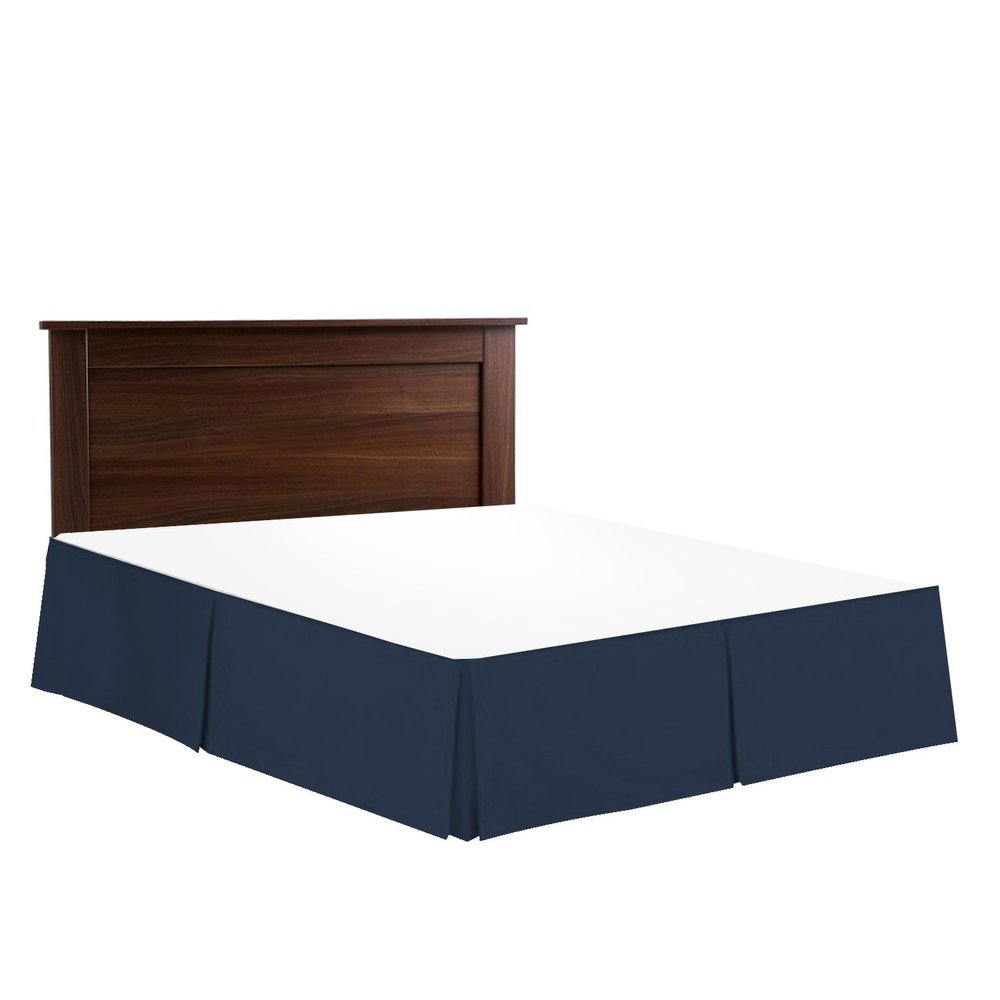 Bed Skirt - Hotel Luxury Bed Skirt Dust Ruffle 15 inch Tailored Drop Soft 800 Thread Count 100% Natural Cotton Wrinkle and Fade Resistant - Pleated Bed Skirts (Olympic Queen, Navy Blue) Bedskirt