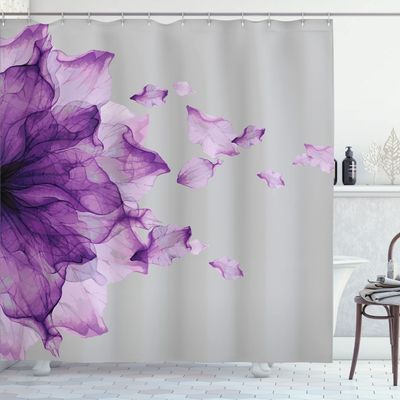 Ambesonne Flower Shower Curtain, Abstract Themed Modern Futuristic Image with Water Like Colored Artwork Print, Cloth Fabric Bathroom Decor Set with Hooks, 69" W x 70" L, Violet