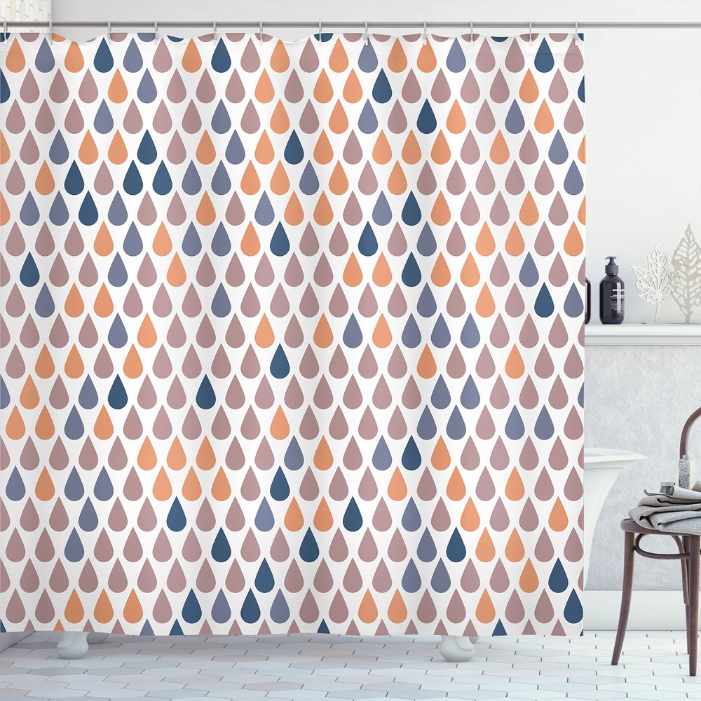Ambesonne Nature Shower Curtain, Repeated Minimalist Rain Drops Splashes Tears of Earth Air Gravity Image Art, Cloth Fabric Bathroom Decor Set with Hooks, 69" W x 70" L, Dark Peach