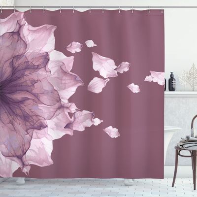 Ambesonne Flower Shower Curtain, Abstract Themed Modern Futuristic Image with Water Like Colored Artwork Print, Cloth Fabric Bathroom Decor Set with Hooks, 69" W x 70" L, Pale Ruby