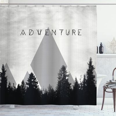 Ambesonne Adventure Shower Curtain, Forest Halftone Effect Hipster Typography Camping in Mountains, Cloth Fabric Bathroom Decor Set with Hooks, 69" W x 70" L, Pale Tan