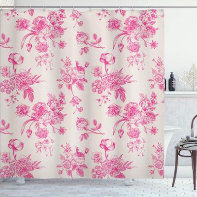 Ambesonne Botanical Shower Curtain, Vintage Floral Pattern Victorian Classic Royal Inspired Plants Modern Art, Cloth Fabric Bathroom Decor Set with Hooks, 84" Long Extra, Pink Coconut