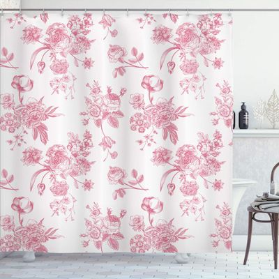 Ambesonne Botanical Shower Curtain, Vintage Floral Pattern Victorian Classic Royal Inspired Plants Modern Art, Cloth Fabric Bathroom Decor Set with Hooks, 84" Long Extra, Dried Rose