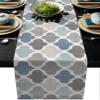 Modern Moroccan Plaid Cotton Linen Table Runner Quatrefoil Geometric Pattern Non-Slip Rectangle Tablecloths Decor for Wedding Party Holiday Dinner Home,Blue Beige Grey Brown,Extra Long 13 x120 inch view 1