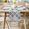 Modern Moroccan Plaid Cotton Linen Table Runner Quatrefoil Geometric Pattern Non-Slip Rectangle Tablecloths Decor for Wedding Party Holiday Dinner Home,Blue Beige Grey Brown,Extra Long 13 x120 inch view 2