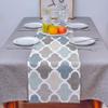 Modern Moroccan Plaid Cotton Linen Table Runner Quatrefoil Geometric Pattern Non-Slip Rectangle Tablecloths Decor for Wedding Party Holiday Dinner Home,Blue Beige Grey Brown,Extra Long 13 x120 inch view 3