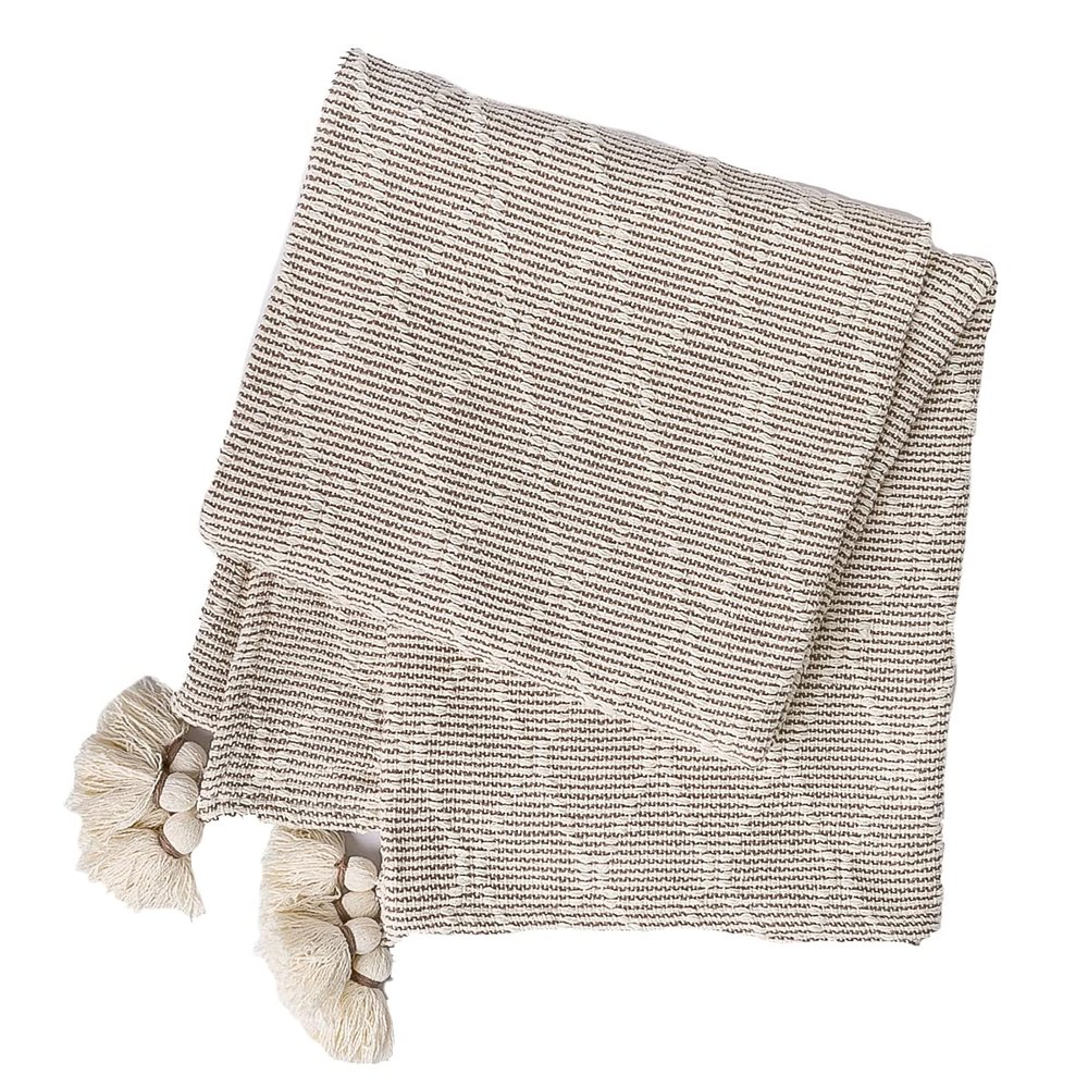 Peking Handicraft 21PK990C5060 Throw Blanket, 60-inch Length, Cotton (Cecilia Fawn)