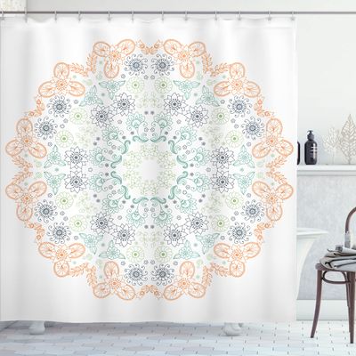 Ambesonne Mandala Shower Curtain, Oriental Inspired Motif Flower Petal and Branches Lace Print, Cloth Fabric Bathroom Decor Set with Hooks, 69" W x 75" L, Peach Grey