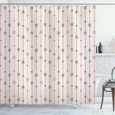 Ambesonne Arrows Shower Curtain, Vertical Geometric Monochrome Hipster Line Pattern with Vintage Design, Cloth Fabric Bathroom Decor Set with Hooks, 69" W x 84" L, Sepia Fuchsia