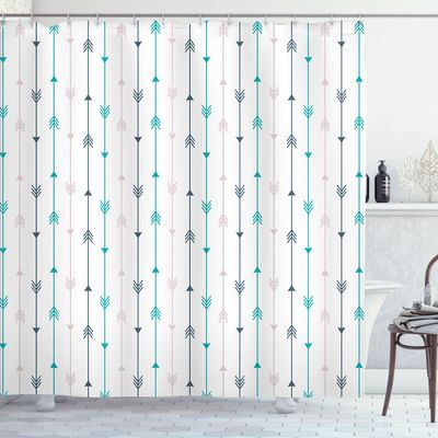 Ambesonne Arrows Shower Curtain, Vertical Geometric Monochrome Hipster Line Pattern with Vintage Design, Cloth Fabric Bathroom Decor Set with Hooks, 69" W x 75" L, Dark Seafoam