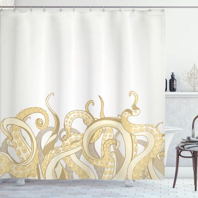 Ambesonne Octopus Shower Curtain, Animal Tentacles Background Underwater Marine Nature and Sea Creatures Nautical, Cloth Fabric Bathroom Decor Set with Hooks, 69" W x 70" L, Pale Yellow